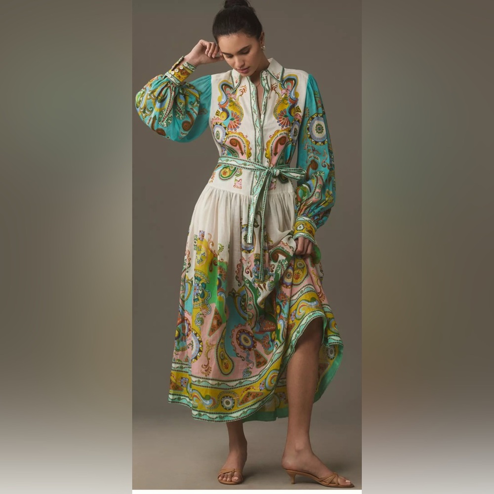 Alemais Multicolor Paisley Maxi Dress in Aqua, Pink & Yellow